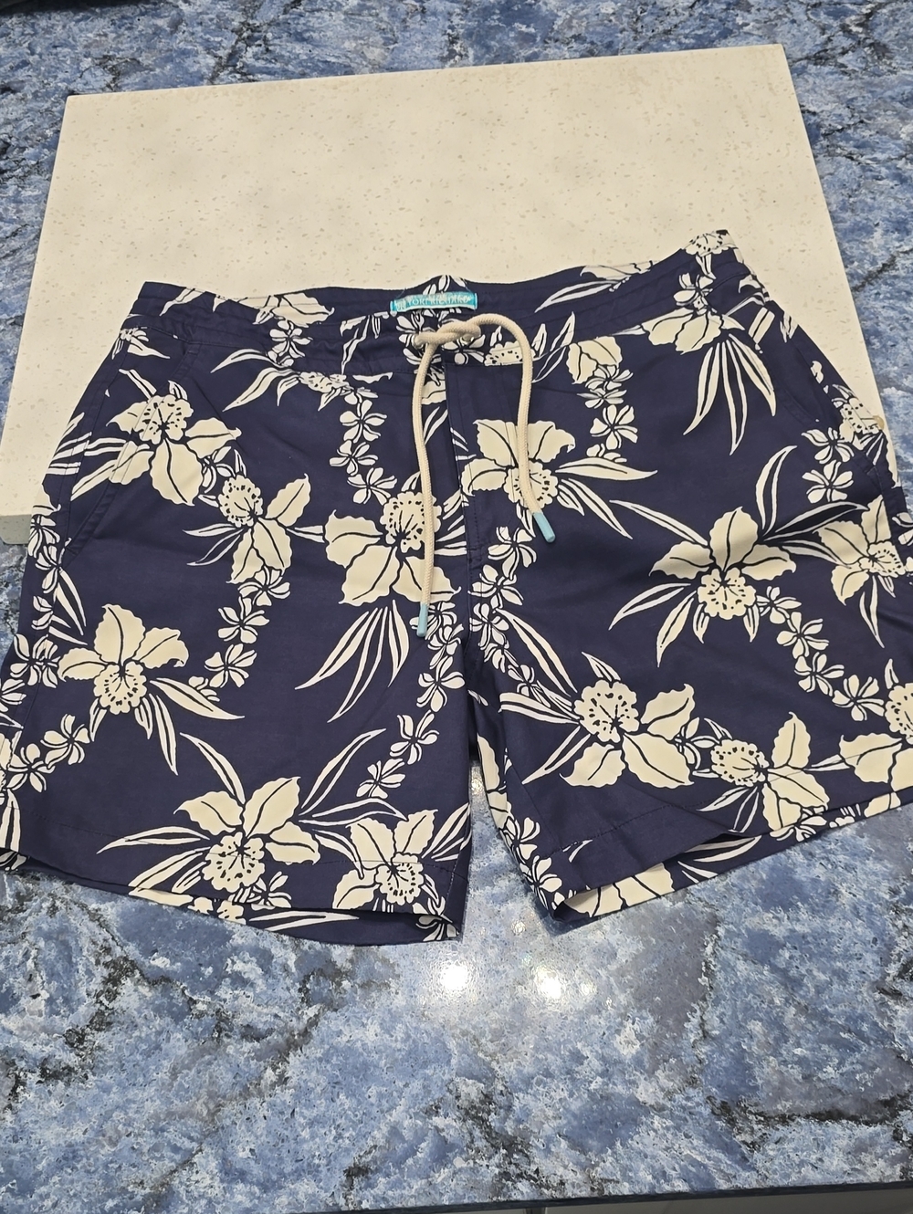Tori Richard Navy and Cream Hawaii Floral Swim Trunks